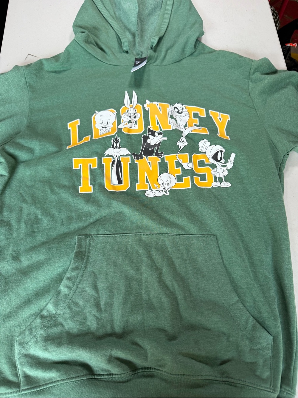Looney Tunes Green Graphic Hoodie with Character Print